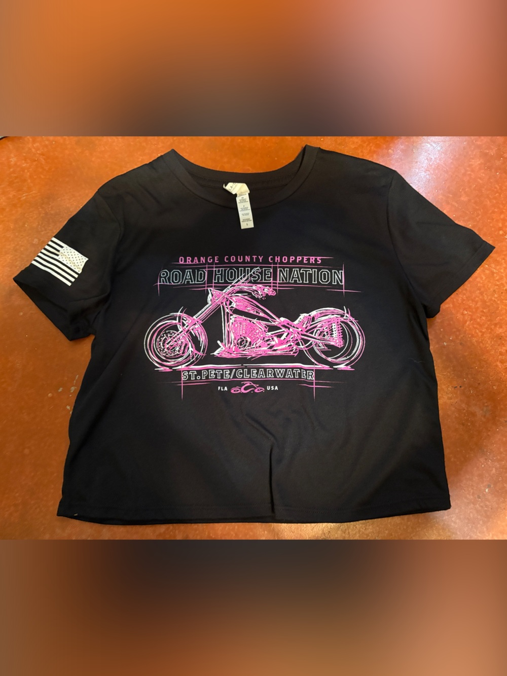 Bella Canvas Black Tee with Pink Motorcycle Graphic